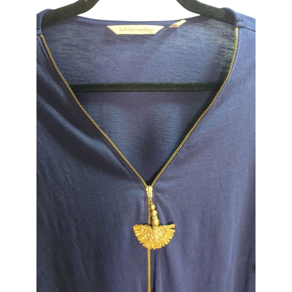 Soft Surroundings Navy Boho 100% Cotton Tassel Zip Top Sz Large - Picture 2 of 5
